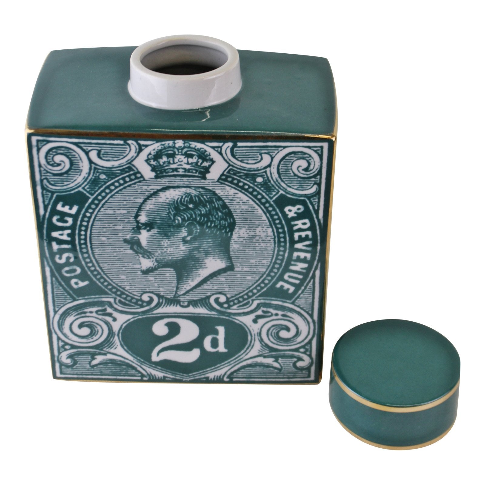 Large Postage Stamp Decorative Ginger Jar, Teal Green