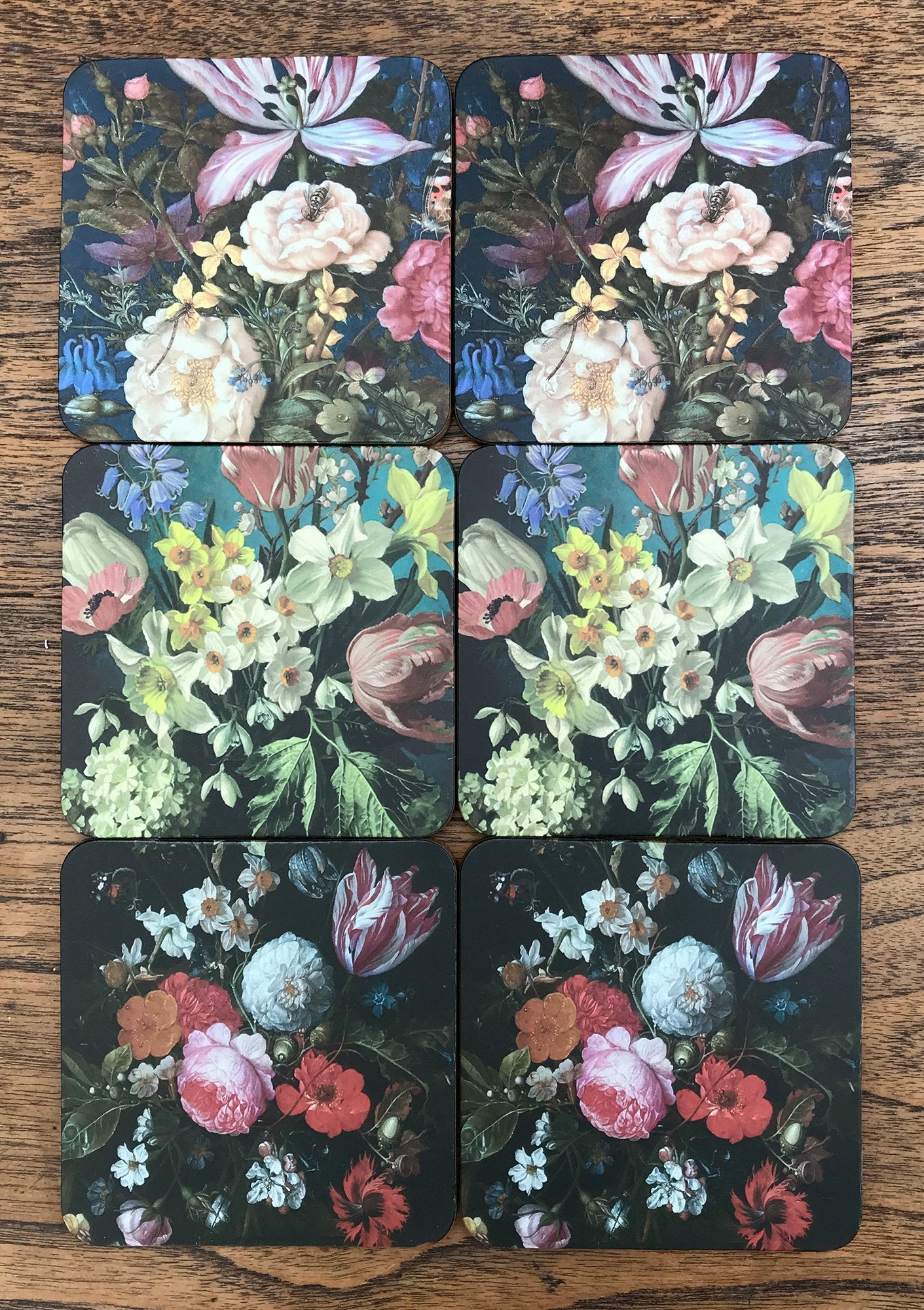 Pack Of Six Dutch Floral Coasters In Gift Box