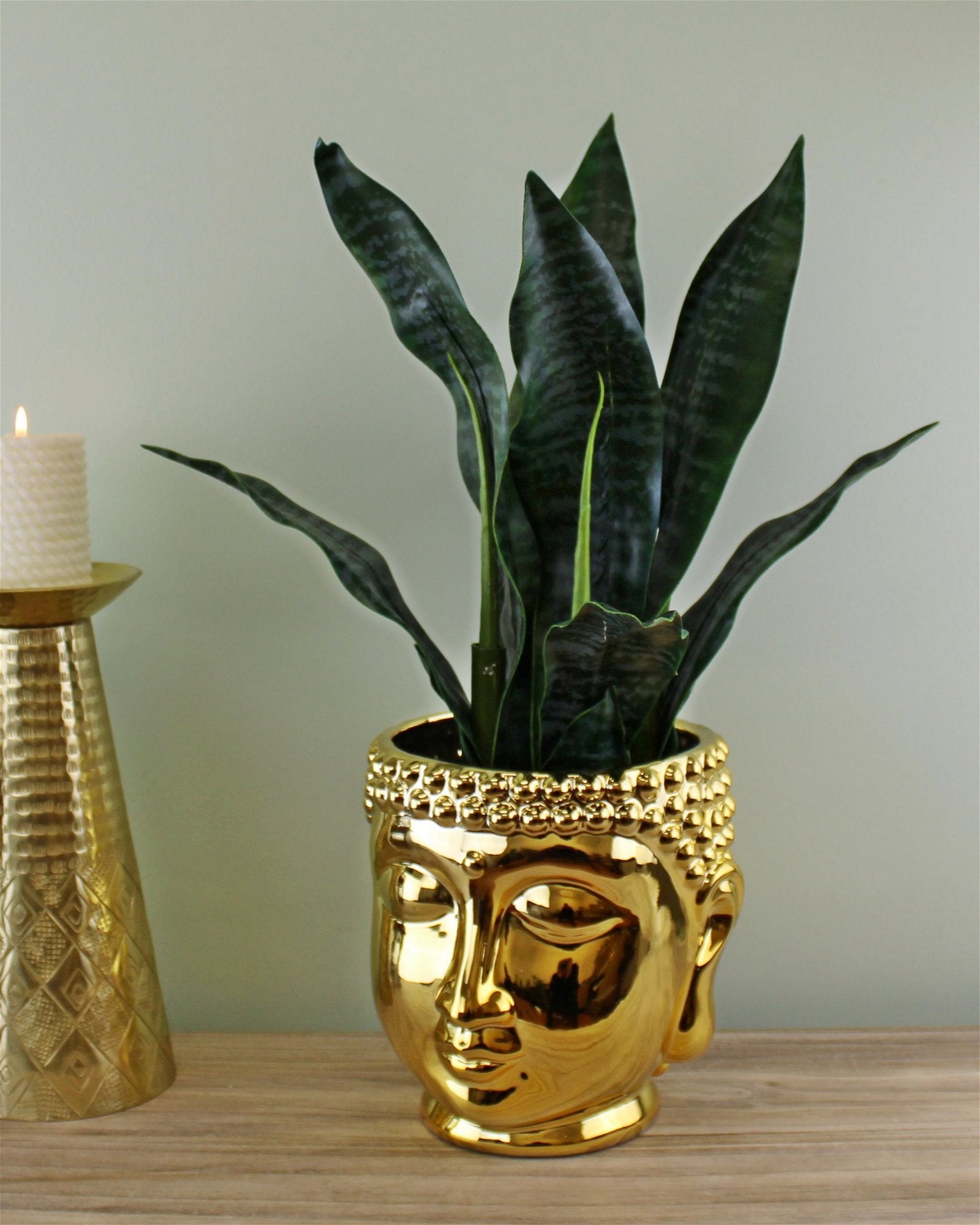 Gold Ceramic Buddha Head Planter, 20cm