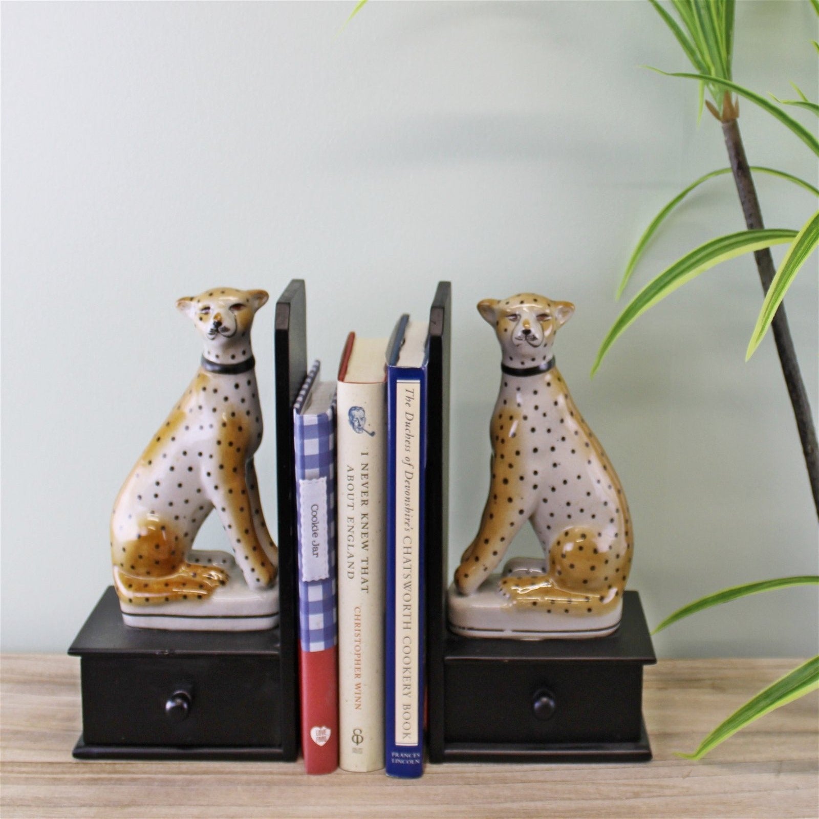 Set of 2 Ceramic Crackle Glaze Leopard Bookends