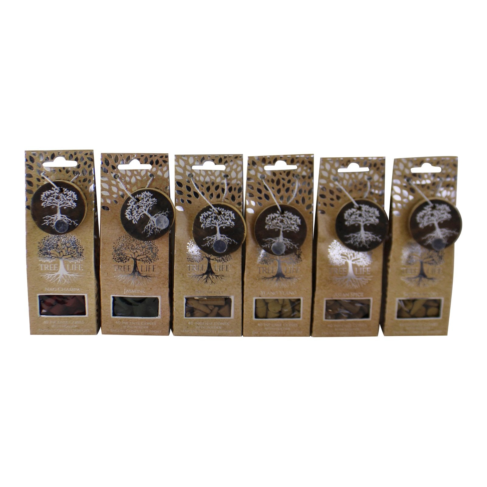 Set of 6 Fragranced Incense Cones With Holders, Tree Of Life Design