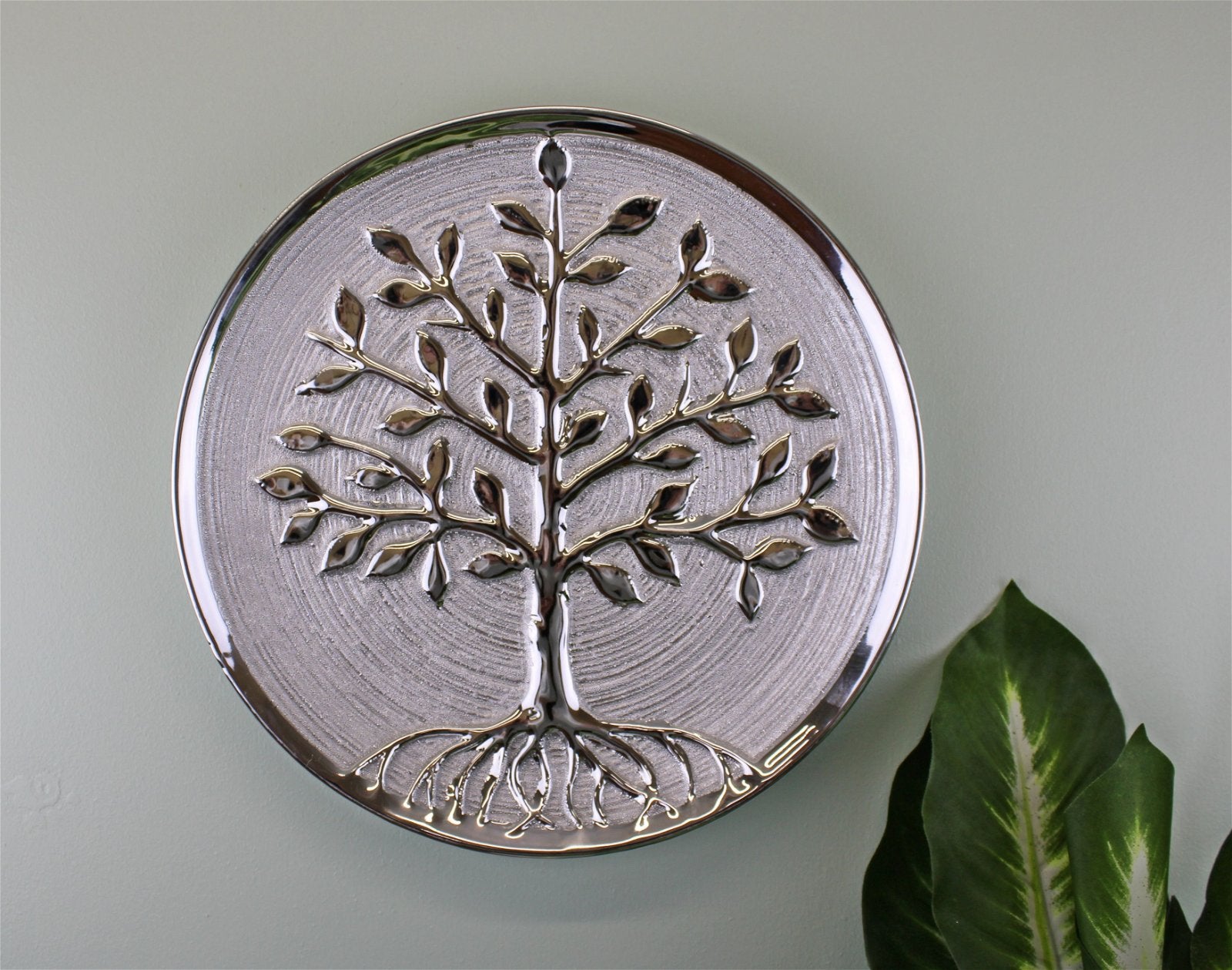 Ceramic Silver Tree Of Life Plate, Wall Hanging or Freestanding 27cm