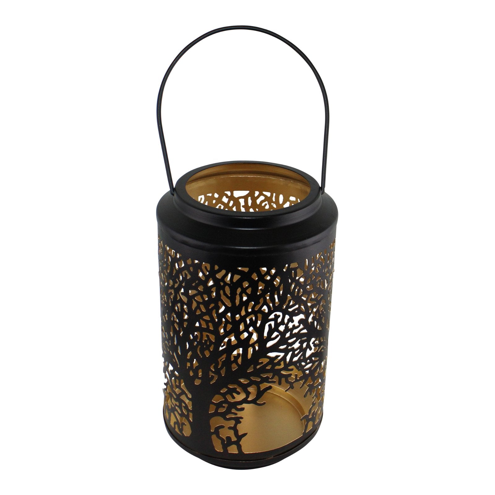 Medium Tree Of Life Cutout Design Black Candle Lantern