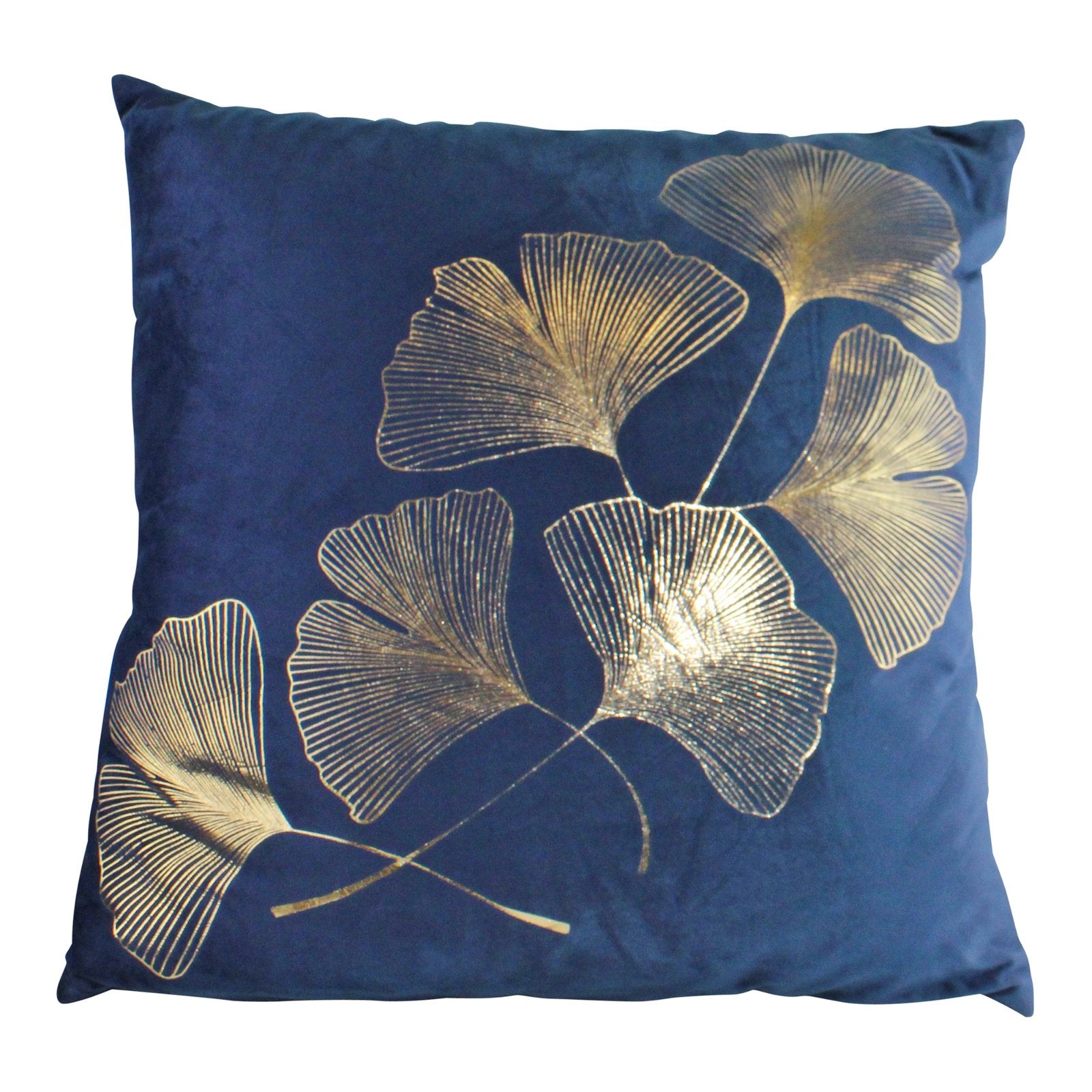 Scatter Cushion With Gold Lotus Leaf Design In Blue