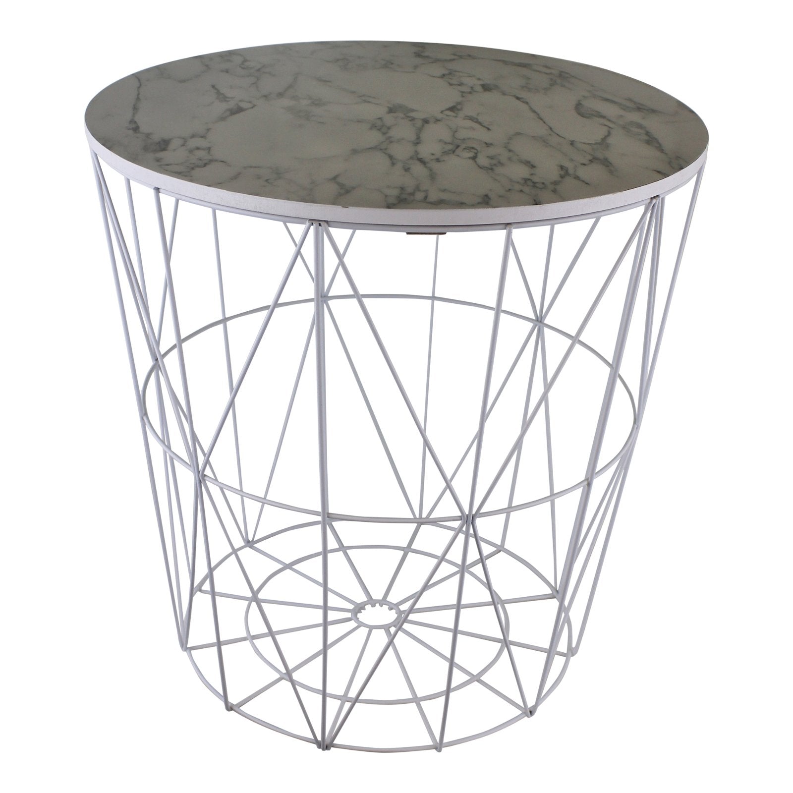 Circular Geometric Side Table White & Marble Effect