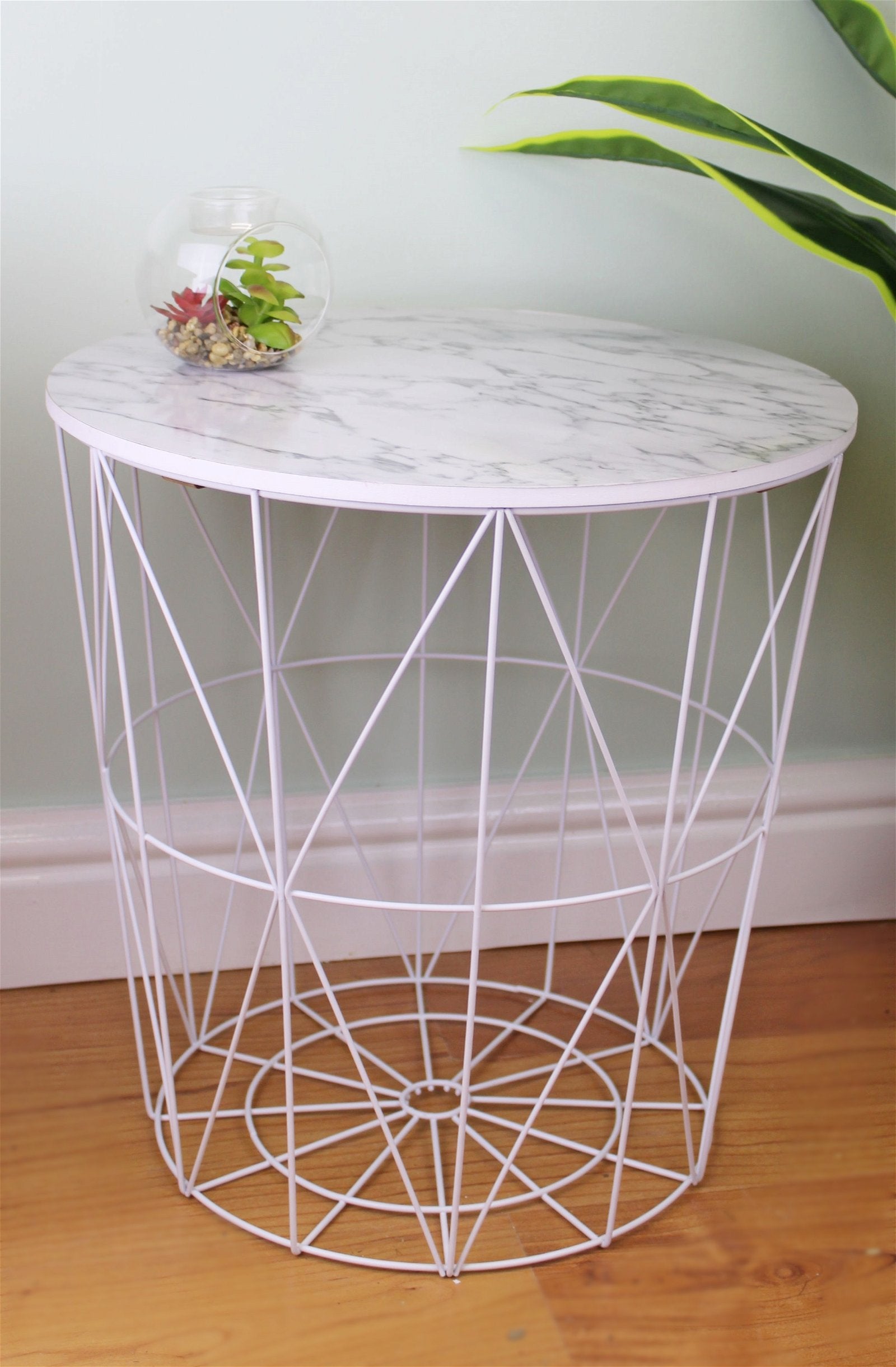 Circular Geometric Side Table White & Marble Effect