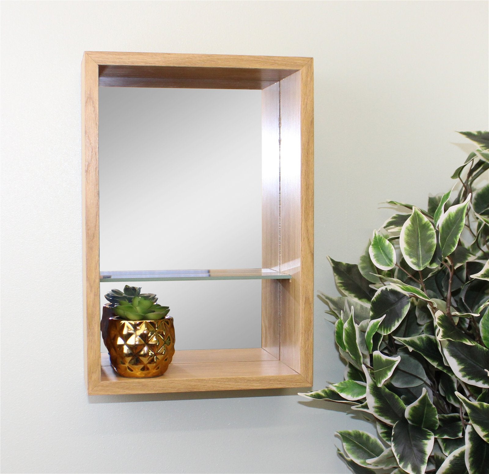 Small Veneered Mirror Shelf Unit, 31x21cm