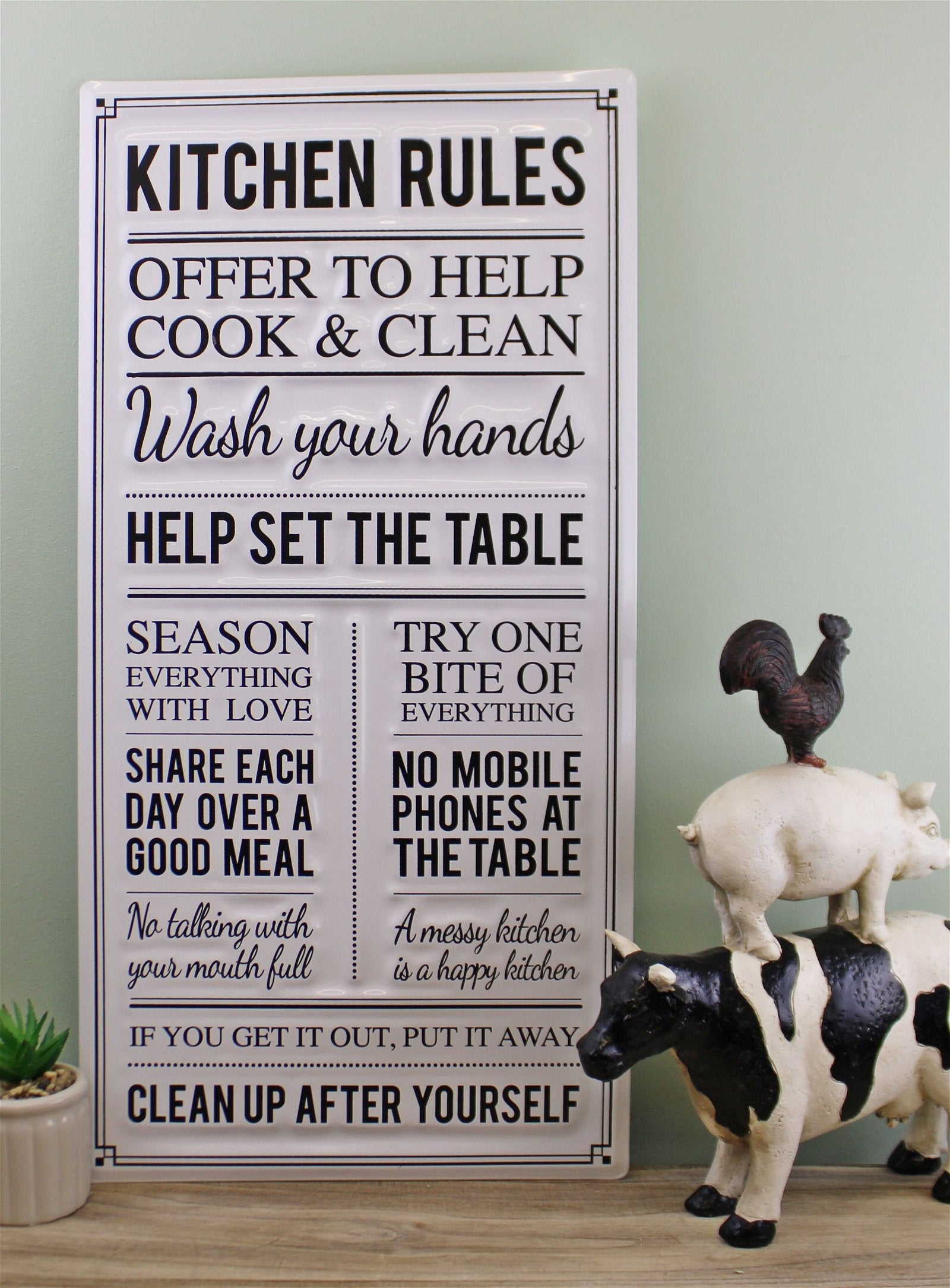 Metal, Wall Hanging Kitchen Rules Plaque, 60x30cm
