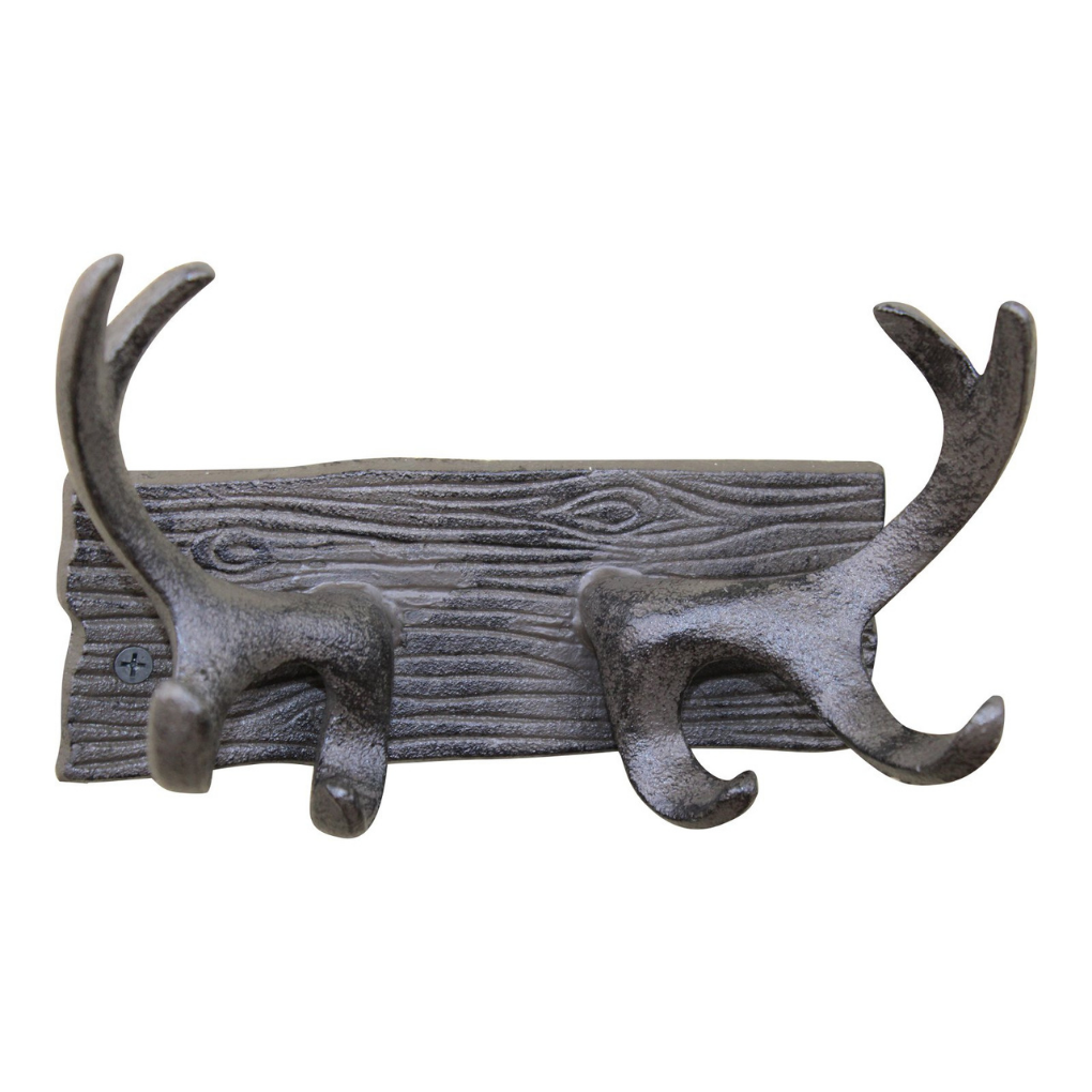 Rustic Cast Iron Wall Hooks, Reindeer Antlers