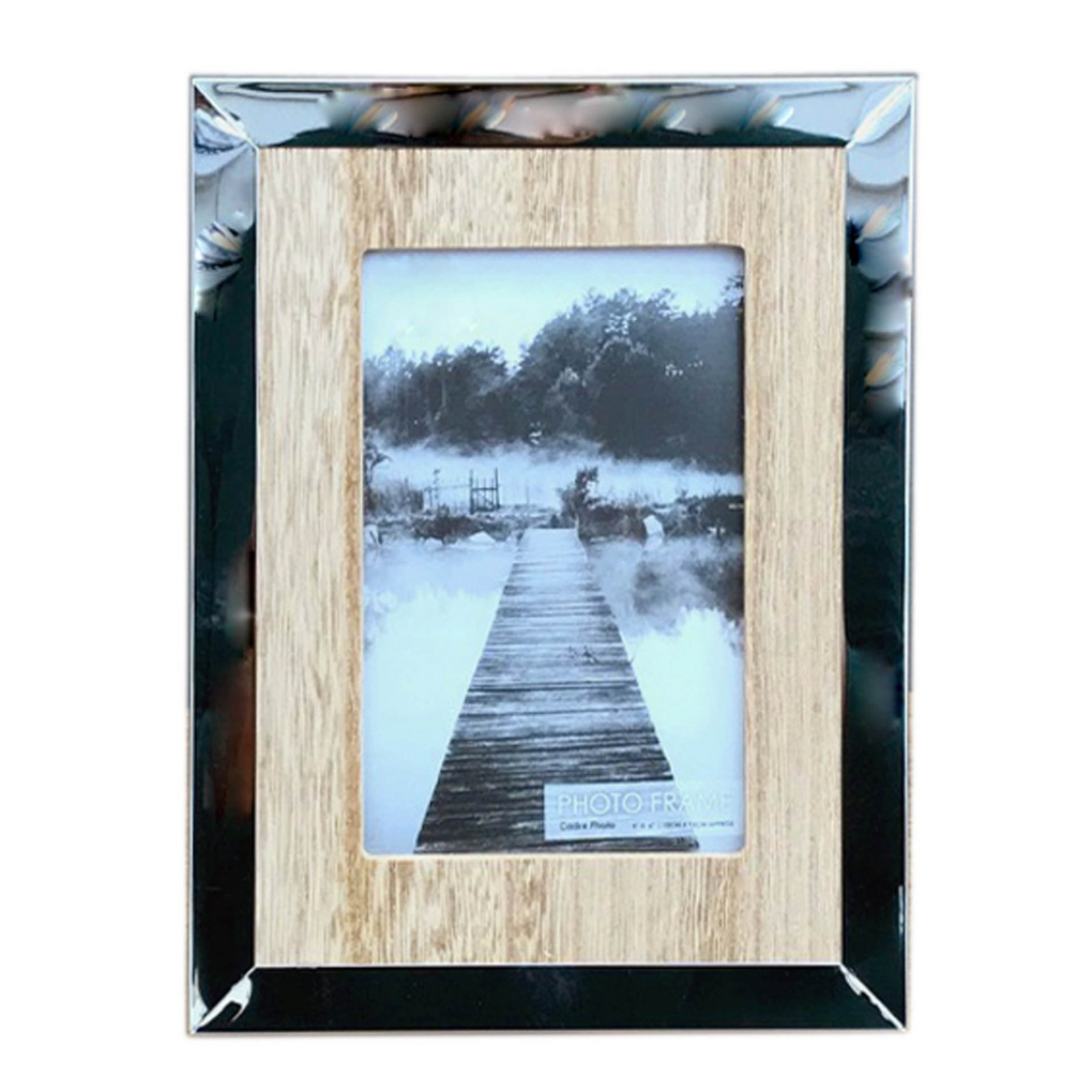 Wood And Silver Coloured Photo Frame 4" X 6"