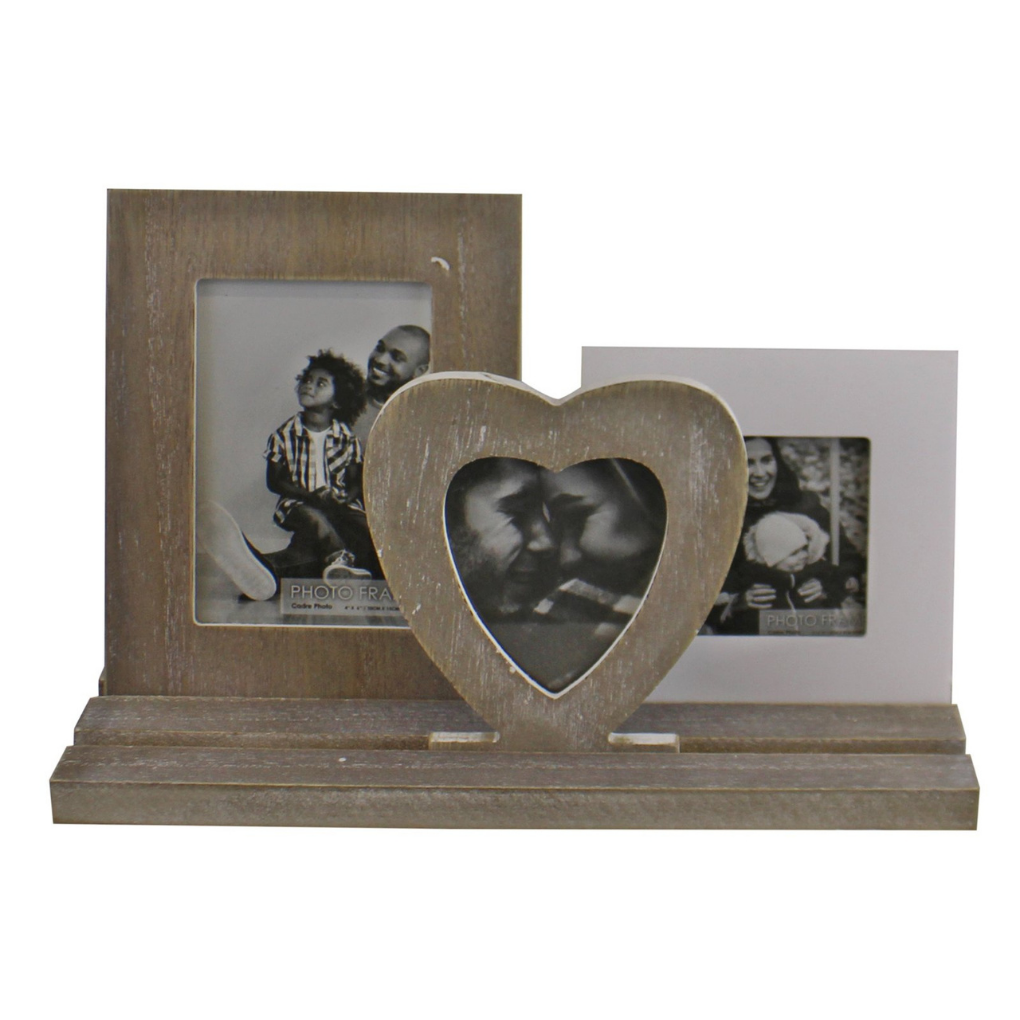 Rustic Wooden Triple Photo Frame On Tray