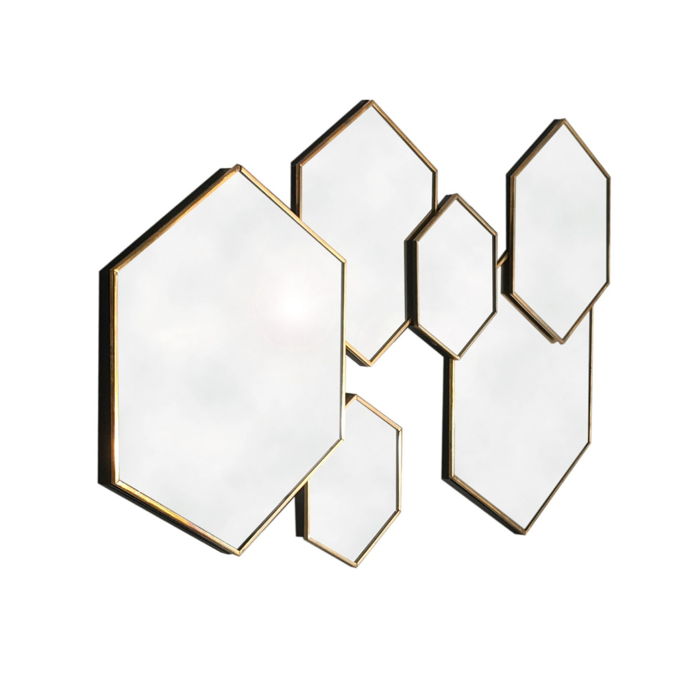 Gold Framed Multi Mirror - Hexagonal
