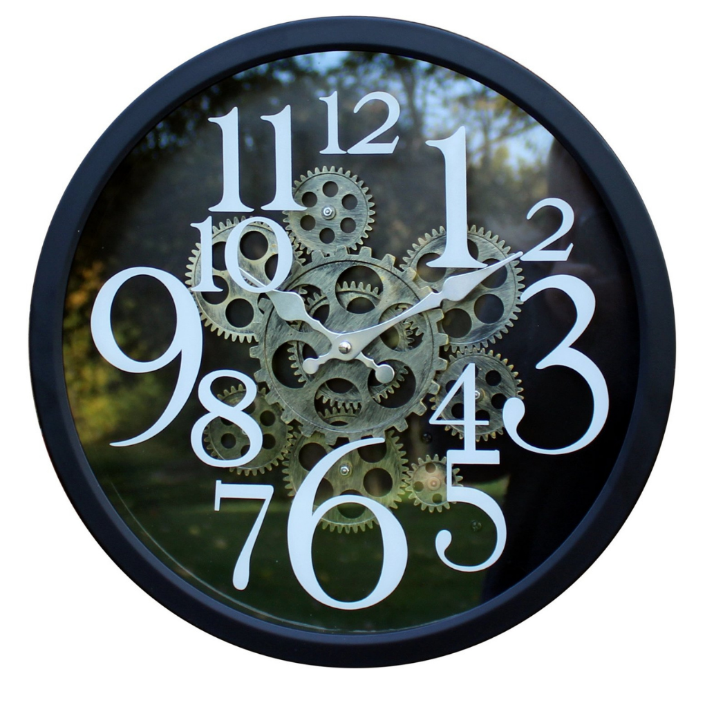 Black Metal Gear Style Clock, 38cm