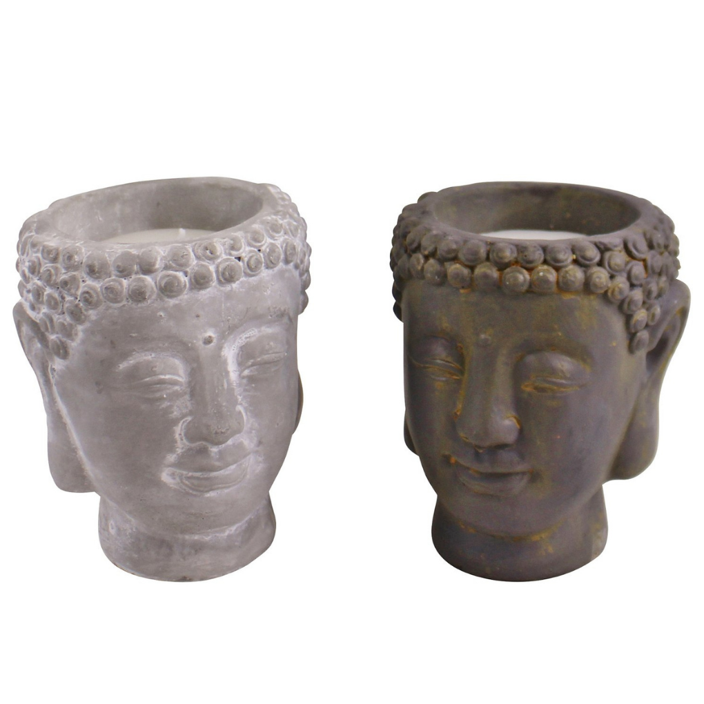 Set of 2 Large Cement Buddha Design Candles