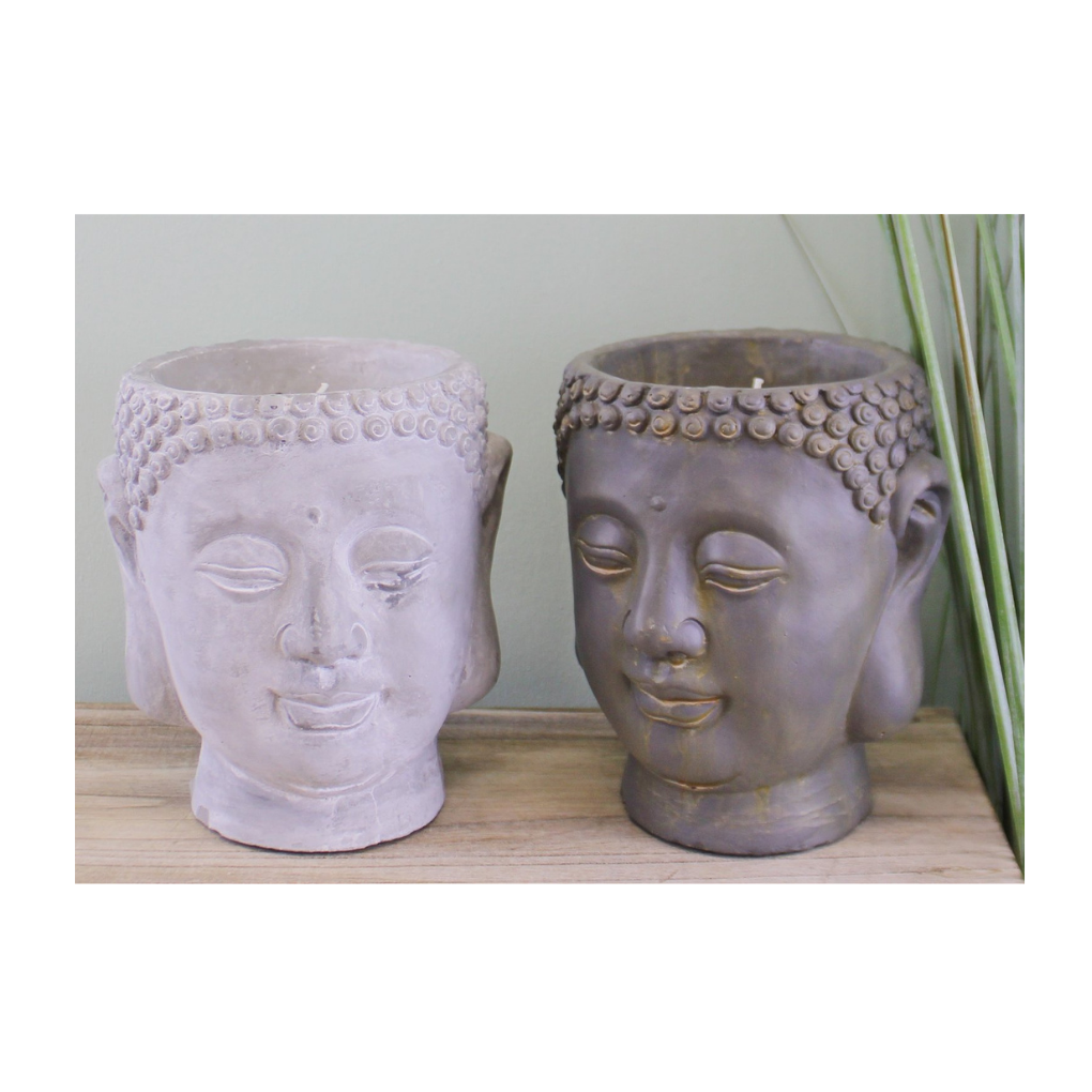 Set of 2 Medium Cement Buddha Design Candles