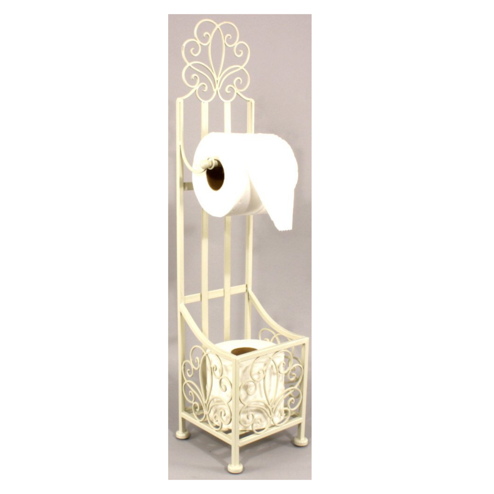 Cream Scroll Standing Toilet Roll Holder With Storage