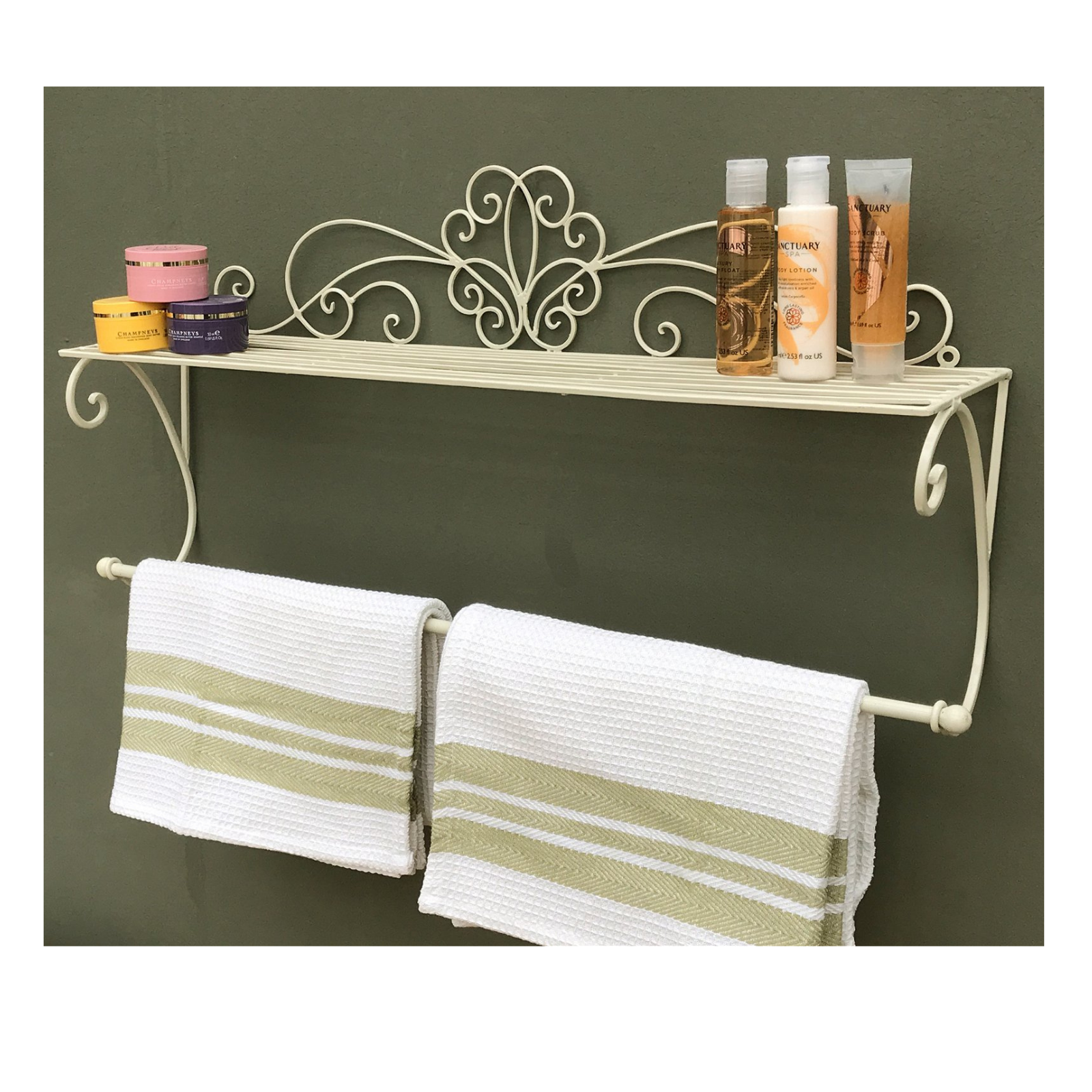 Cream Scroll Towel Rail And Shelf