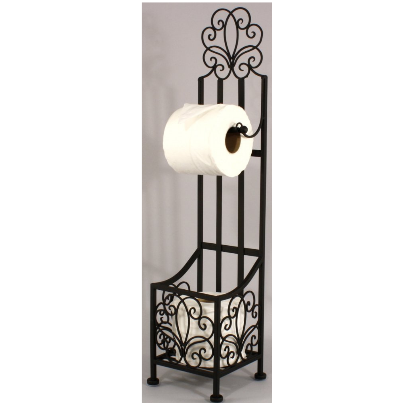 Black Scroll Standing Toilet Roll Holder With Storage