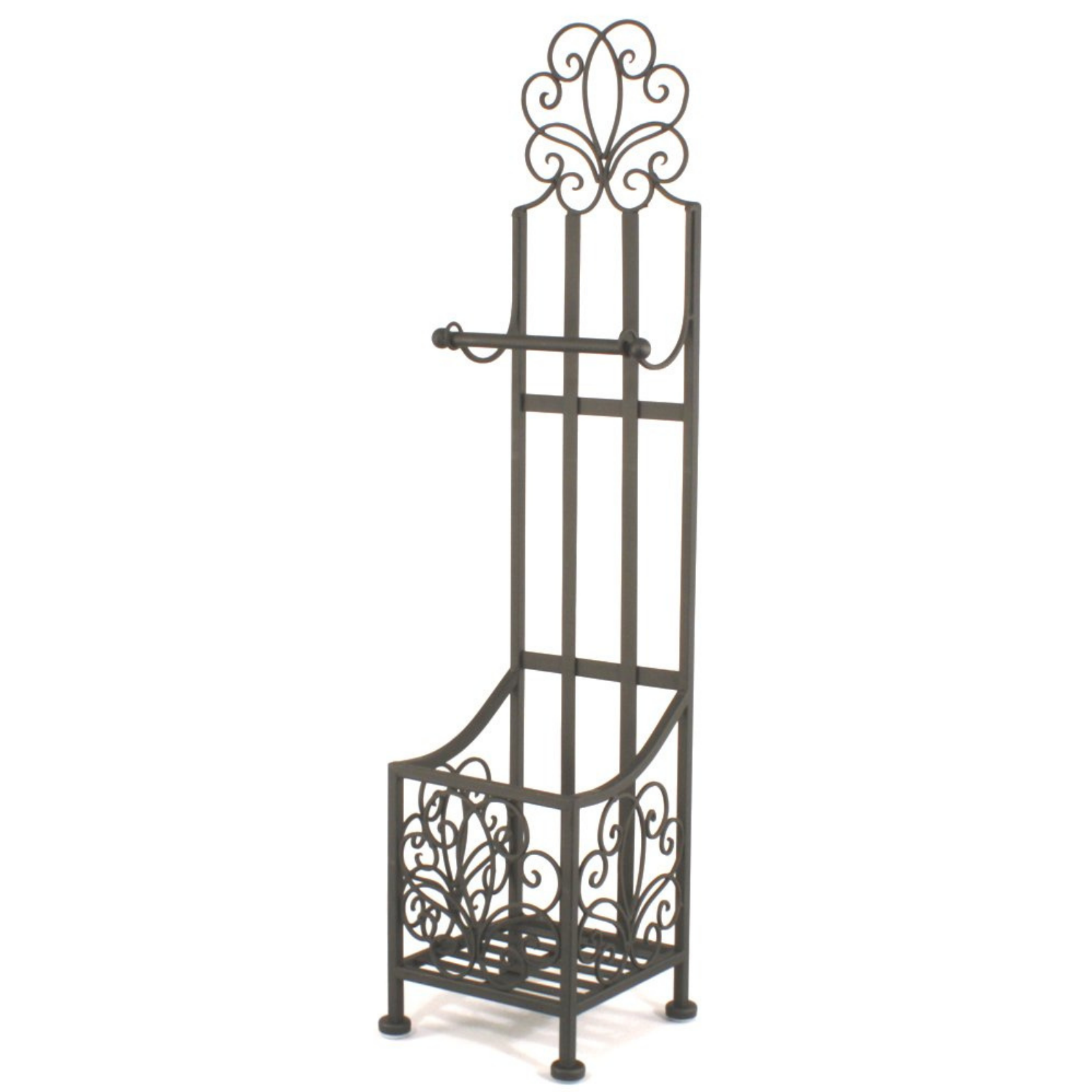 Black Scroll Standing Toilet Roll Holder With Storage