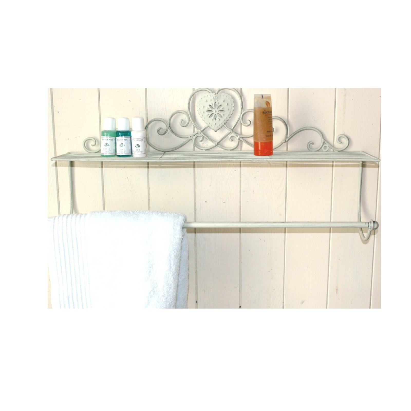 Cream Heart Wall Shelf With Towel Rail