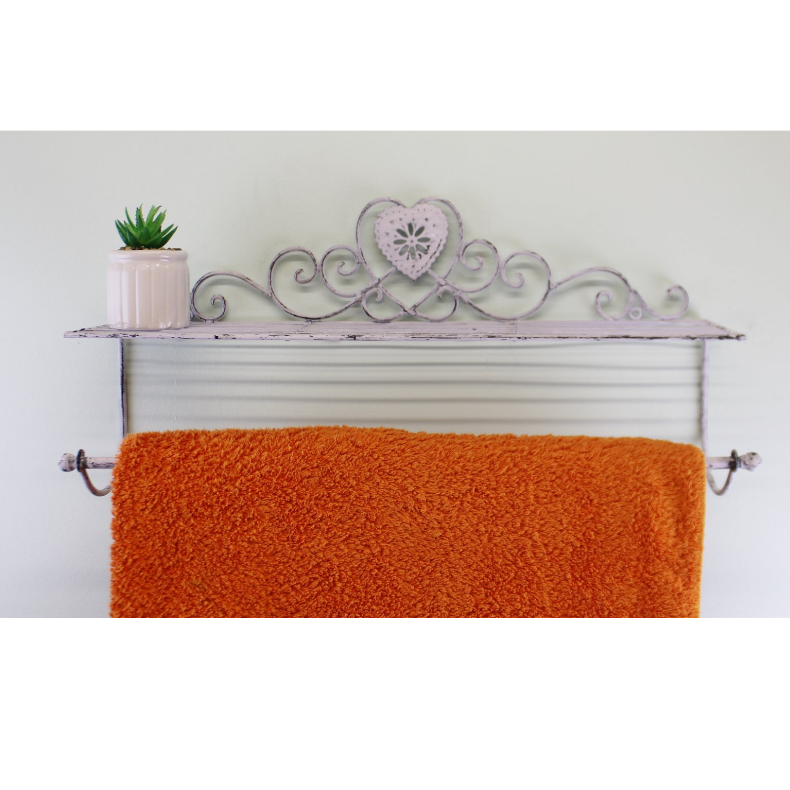 Grey Heart Wall Shelf With Towel Rail