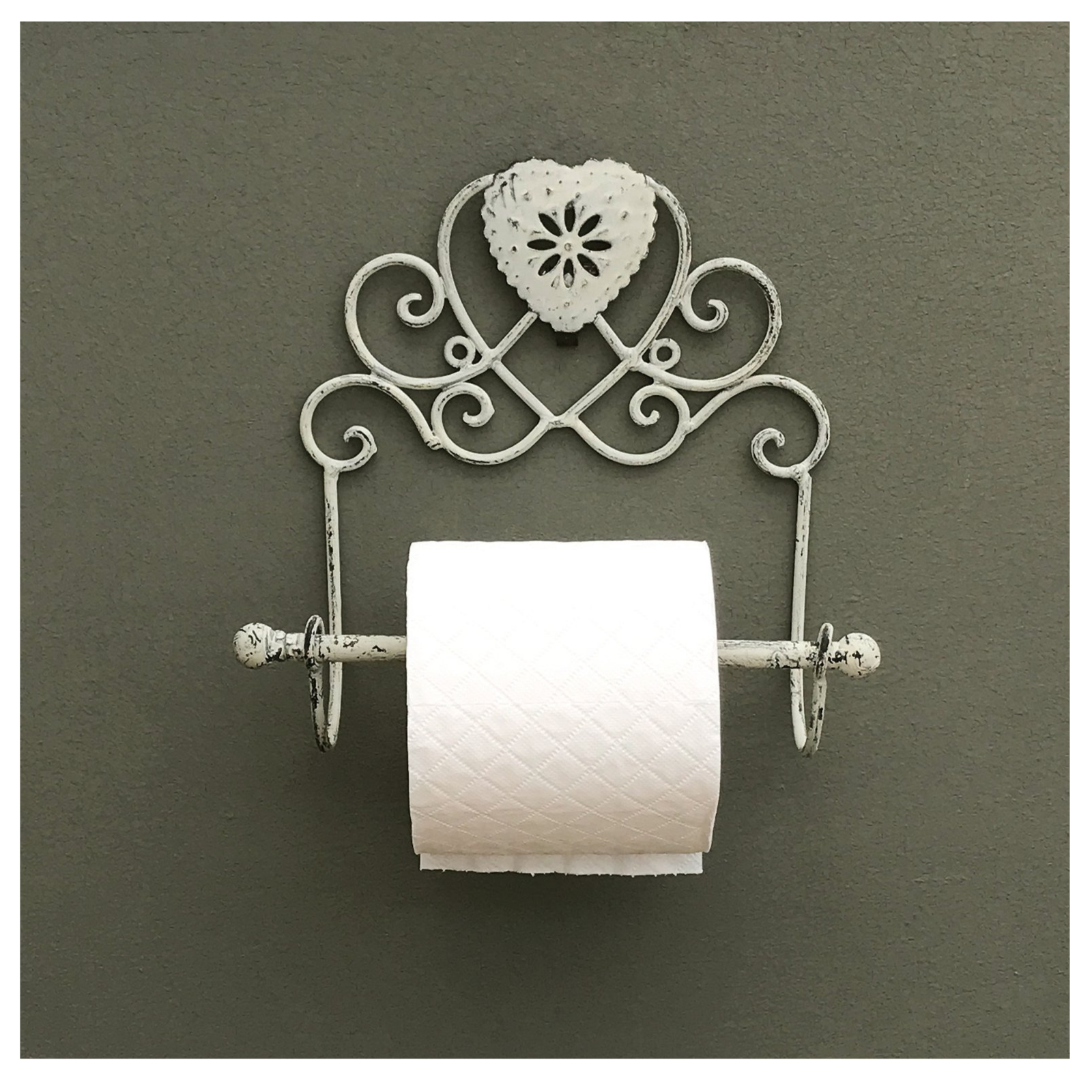 Grey Heart Toilet Roll Holder Wall Mounted