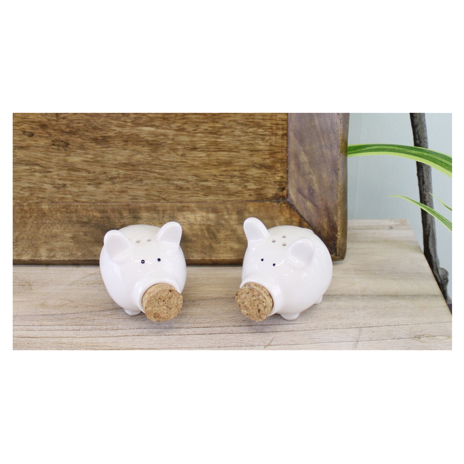 Salt & Pepper Condiment Set, Pigs with Cork Stoppers