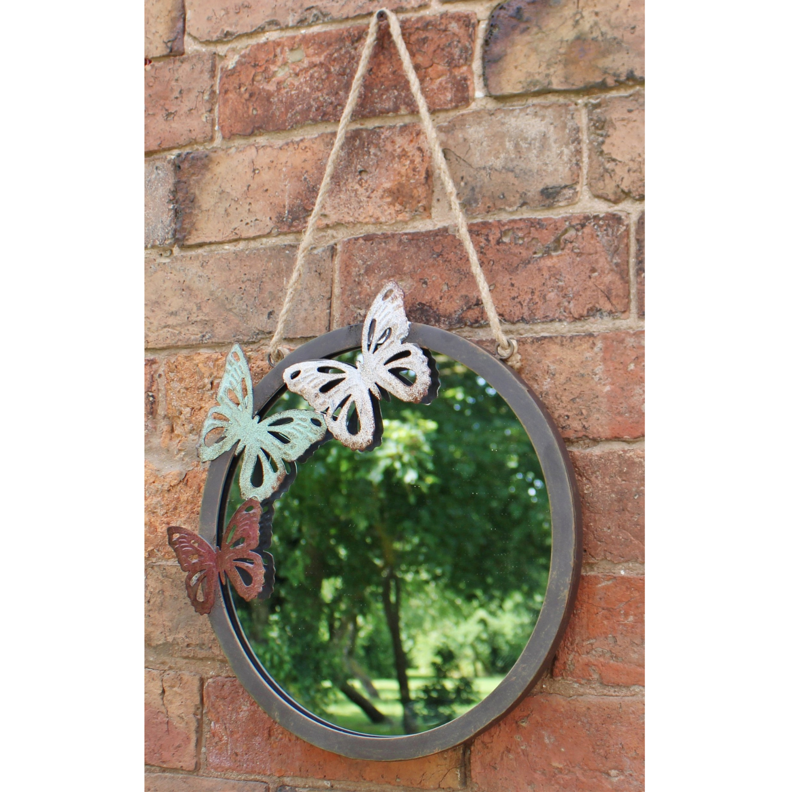 Circular Garden Mirror, Butterfly Design, 33cm