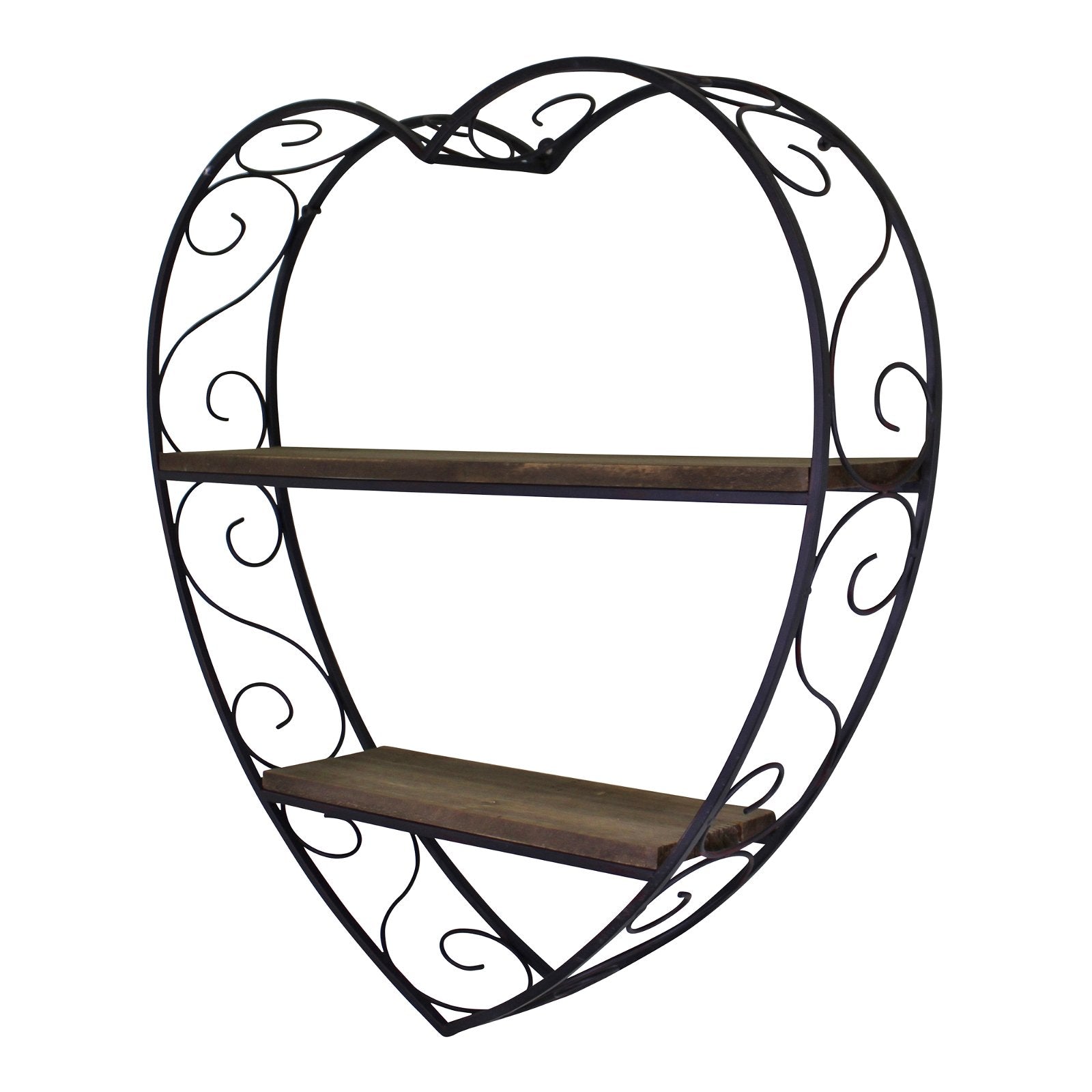 Scroll Design Heart Shaped Metal Wood Shelf Unit ezifair