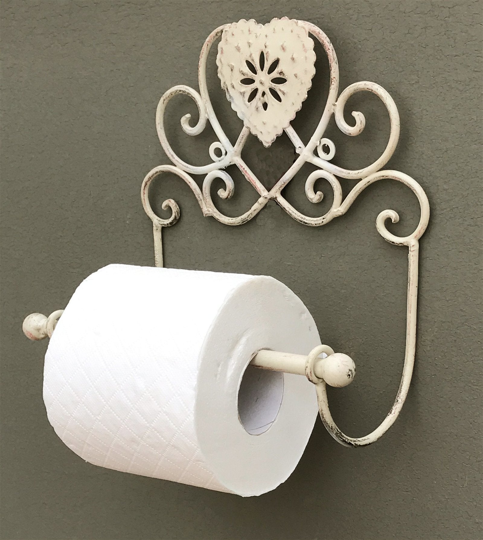 Cream Heart Toilet Roll Holder Wall Mounted